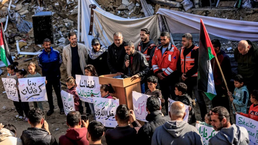 Displaced Palestinians protest against ongoing Israeli blockade on Gaza